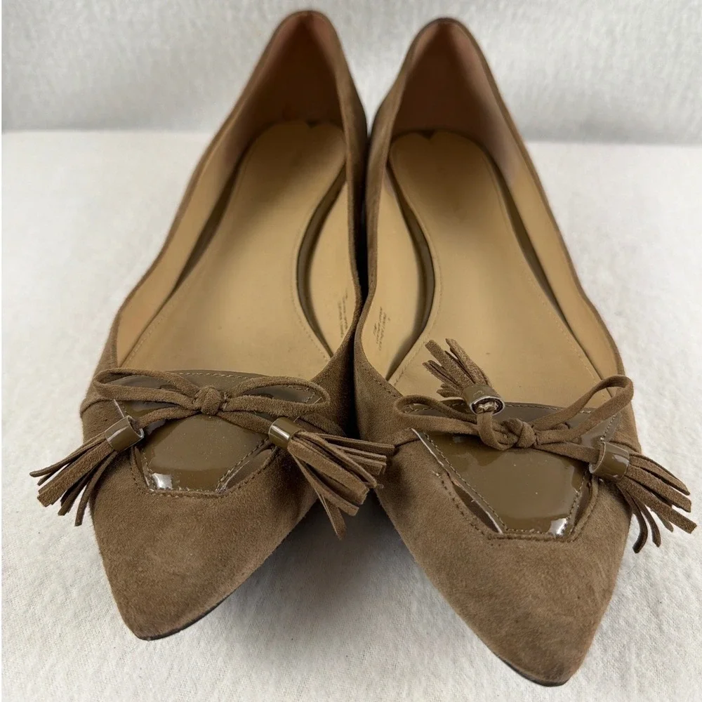 Via Spiga Devin‎ Brown Suede Tassel Bow Pointed Toe Ballet Flats Size 11M